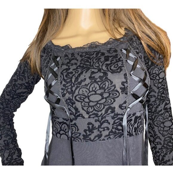 Royal Bones Dang Goodman Goth Black Velvet Lace Top Midi Dress Size Small - Picture 3 of 9